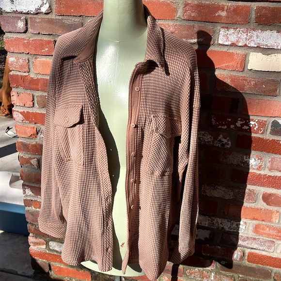 aerie Tops - Aerie Brown Waffle Knit Checkered Lumber Jane Shirt size Medium
